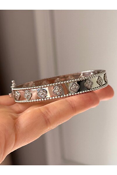 emy by emel luxury silver jewelry İthal Yonca Kelepçe Bilezik 925 Ayar Gümüş