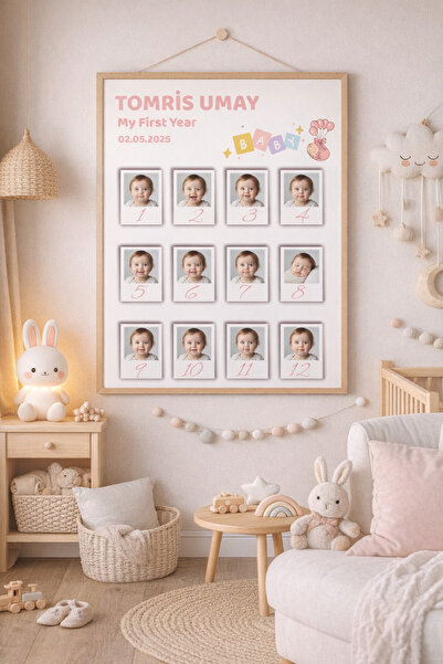 Teknograf Kişiye Özel Fotoğraflı Bebek İlk Yılım Panosu - 12 Ay Gelişim Tablosu
