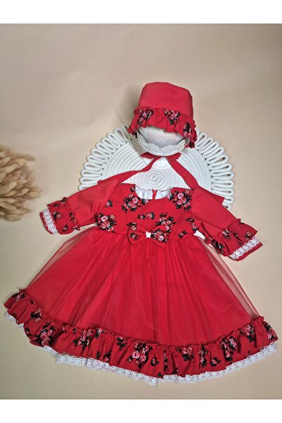 OEM Rochita botez si boneta cu motive traditionale, maneca lunga, 3-6 luni