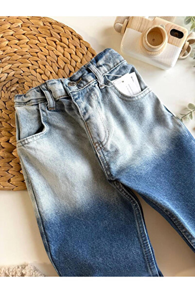ZARİNA Mavi İki Renkli Çocuk Unisex Denim Jean Pantolon