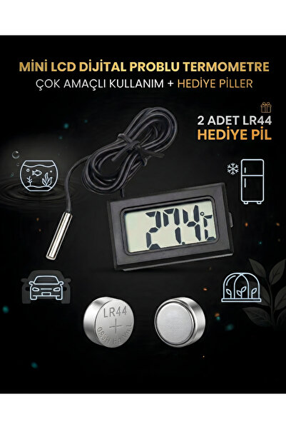 GUCSO Mini Dijital Sıcaklık Ölçer Problu Termometre – Akvaryum, Araç İçi, Ser...