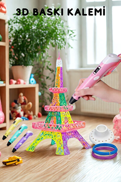 Aklow akyoleticaret 3D Kalem Seti (PEMBEİ) Dijital Göstergeli + 3 Renk Filame...