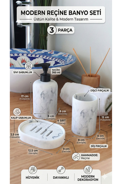 The Mia Marble Banyo Seti 3 Parça