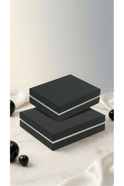 AlKhasakiyaBags ‏طقم 2 علب هدايا فاخرة بغطاء منفصل مقاسين أسود