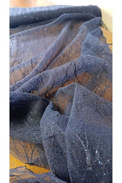 River Fabrics Glittery Jacquard Tulle Navy Blue