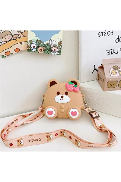 synshop Teddy Ayıcık Çilekli Silikon Çapraz Ayarlı Askı Omuz Çantası Kadın Ge...
