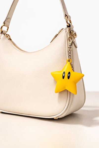 LushCo Süper Mario Yıldızı Anahtarlık - Çanta Aksesuarı, Yuvarlak Halkalı Charm