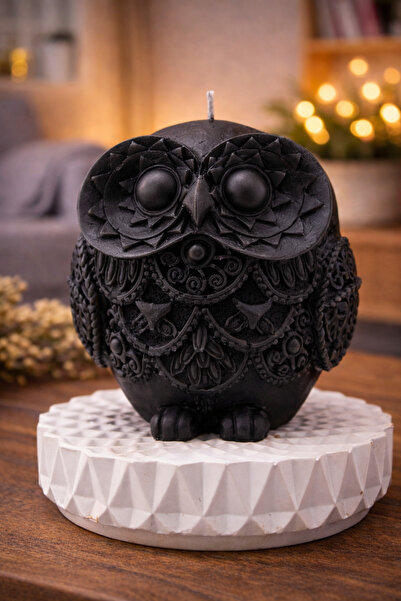 CandleCastCreation Baykuş Model Siyah Dekoratif Kokulu Mum