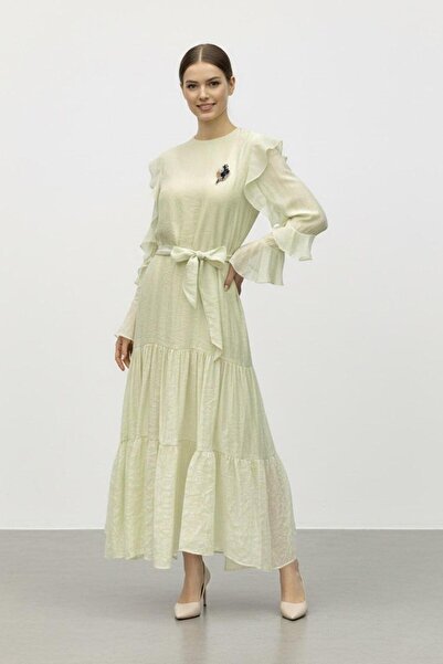VERA LİFE Ruffled Sleeves Layered Long Dress with Belt