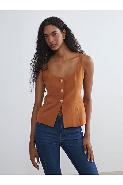 LC Waikiki Brown u-neck m Modal blended women's classic vest from güli̇s store