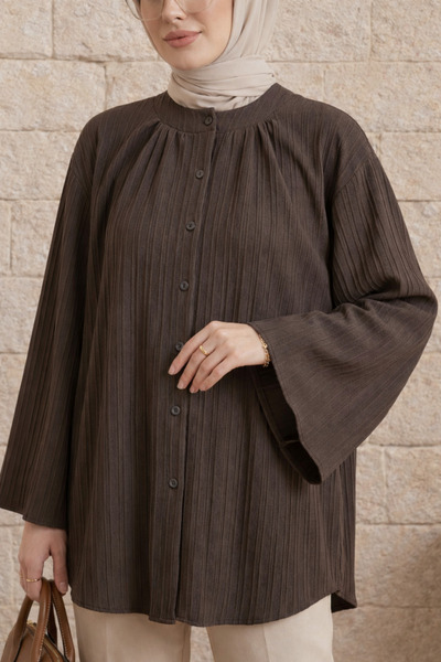 bellura Yuvarlak Yaka Düğmeli İspanyol Kol Tunik