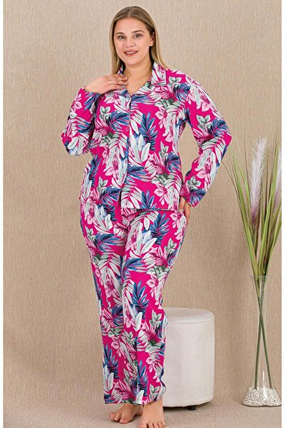 by İGP Floral Print Long Sleeve Button-Front Plus Size Buttoned Pajama Set