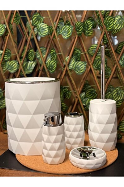 VADİ HOME Diamond Lüx Acrylic 5-Piece White Bathroom Set