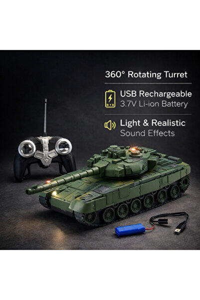 LEAN Remote-controlled military tank T90 RC with lights and sounds green 1:18