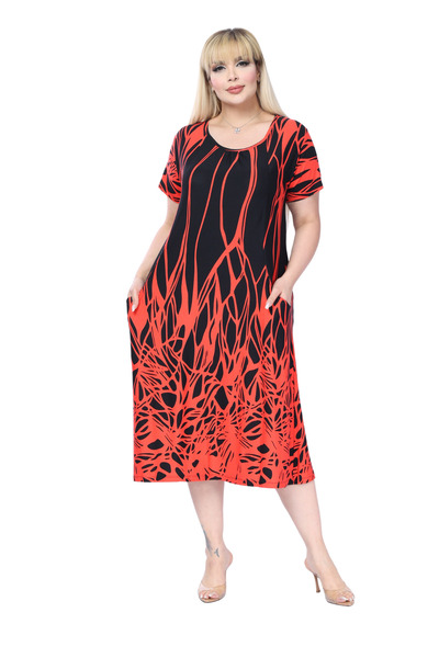 MELSAY Ženska haljina kratkih rukava sa crvenim reflektorskim uzorkom, standa...