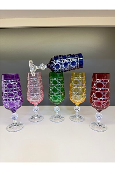 Vakıf home Bohemia Kristal Renkli El İşi Kahve Yanı Su Bardağı 180 ml