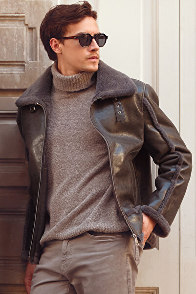 Derimod Zurich Men's Gray Teddy Coat 25Wgp6593Ff