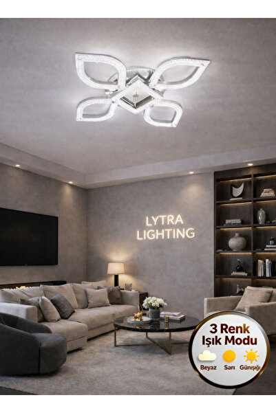 Lytra Lighting Elysium Model Gümüş Ledli 3 Renk Modu Kristal Salon Mutfak Yat...