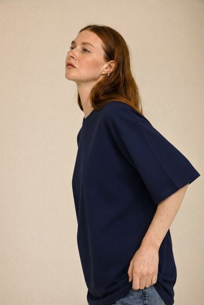 Le Touche Basic Women's T-Shirt Regular Oversized Navy Blue T-Shirt