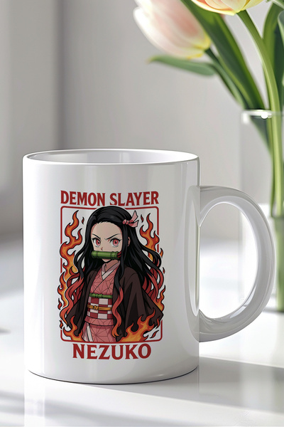 YasBey DESIGN Demon Slayer Nezuko Designed 330ml Printed White Ceramic Mug Cup