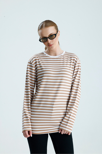 Rawanda Kadın Çizgili Uzun Kol Tişört