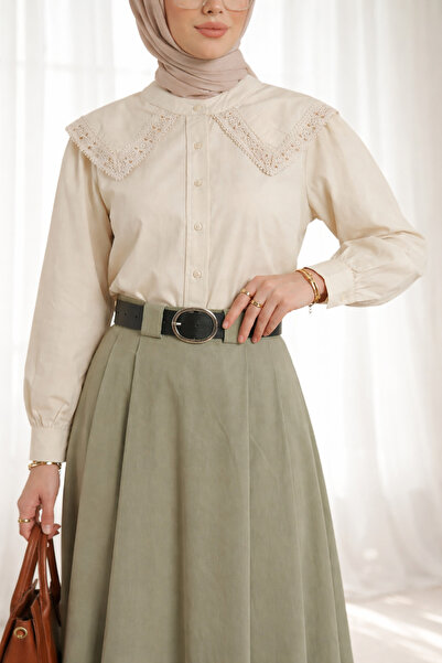 bellura Bebe Yaka Dantel Detaylı Poplin Gömlek