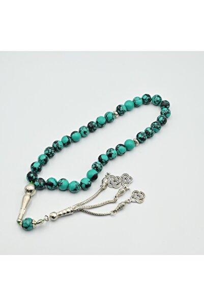 GENERAL A rosary with a malachite stone and a silver tassel, 8 mm