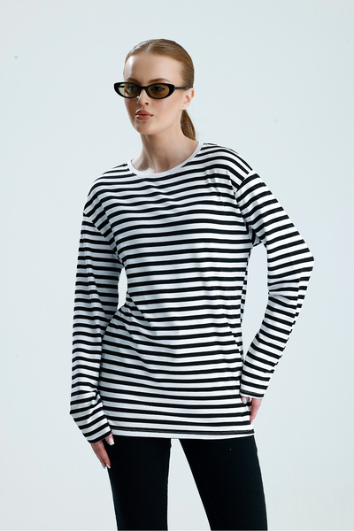 Rawanda Kadın Çizgili Uzun Kol Tişört