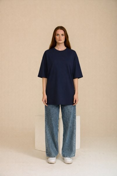 Le Touche Basic Women's T-Shirt Regular Oversized Navy Blue T-Shirt