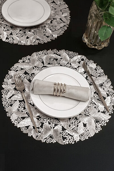Digithome Set of 6 Placemat I Supla Round Silver 38 cm – Acr-625/20