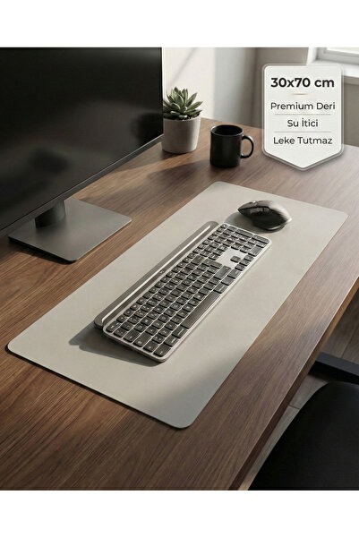 LUBIKO STUDIO Ekru Deri Masa Pedi, Büyük Mouse Pad, Ofis ve Ev İçin Masa Altl...