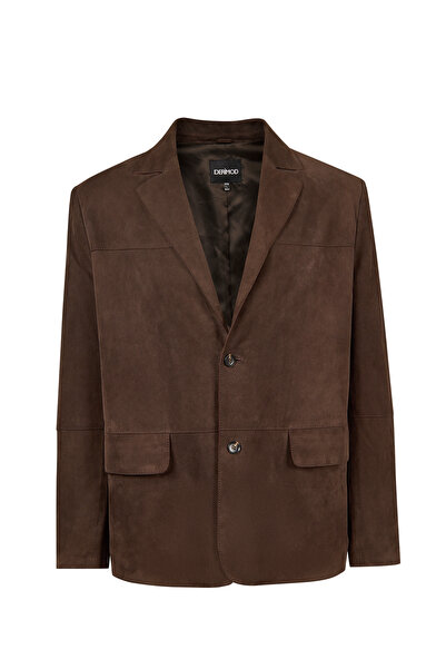 Derimod Rodrygo Men's Brown Blazer Suede Leather Jacket 25Wgd656510