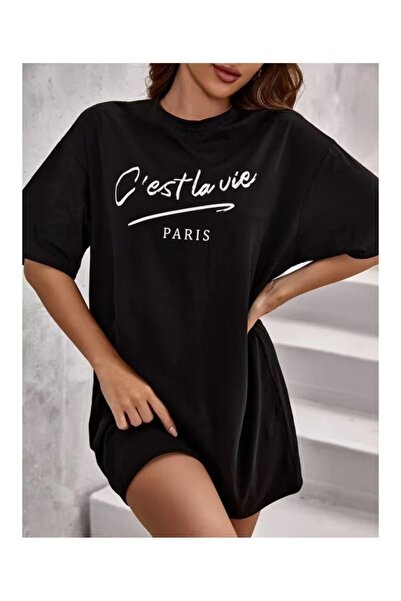 Printiva Zenrova Unisex Oversize C'EST LA VIE PARIS Βαμβακερό T-SHIRT με στάμ...
