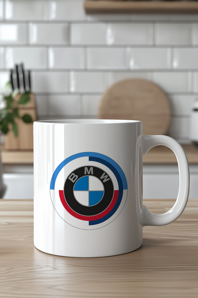 YasBey DESIGN BMW Tasarımlı 330ml Baskılı Beyaz Seramik Kupa Bardak