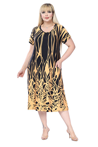 MELSAY Women's Short Sleeve Yellow Reflective Pattern Standard Fit Viscose Dr...