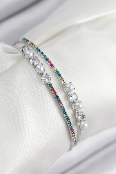 online kapsulavm avm alışveriş Brass Zircon Stone Pearl Model Silver Color Wo...