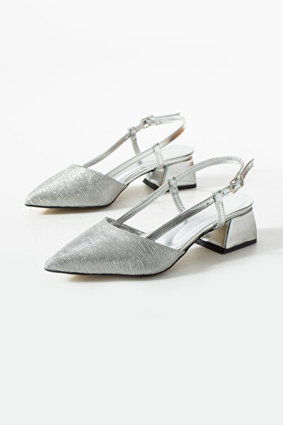 MUFUMA Silver Glittery Women's Short Block Heeled Shoes