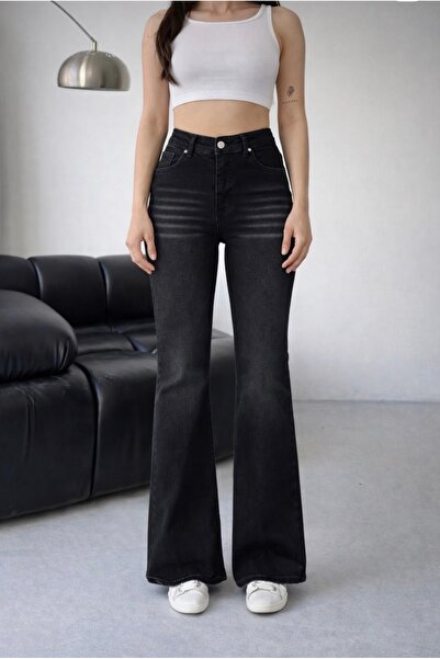 Heyya Γυναικείο ψηλόμεσο μαύρο τζιν με μουστάκι καμπάνα