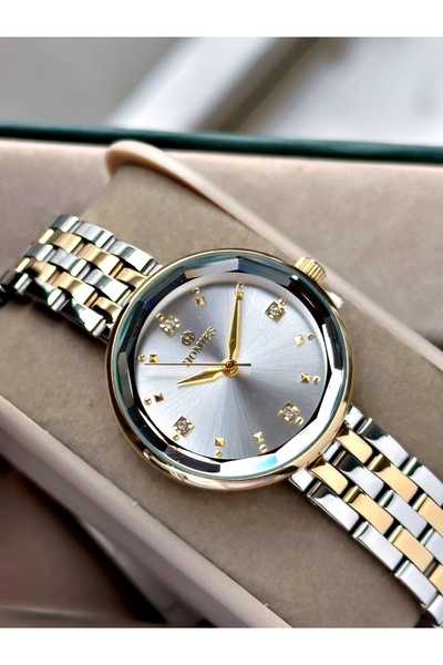 Homies Gold Color Cutting Glass Stylish Design Fashion Women Wrist Watch + Br...