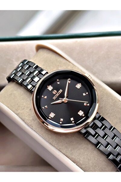Homies Black Color Cut Glass Stylish Design Fashion Women Wrist Watch + Bracelet