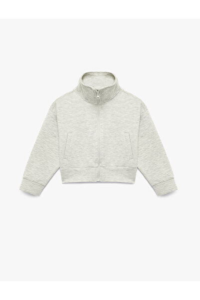 Koton Mock Neck Pocket Detail Long Sleeve Cropped Zipper Sweatshirt