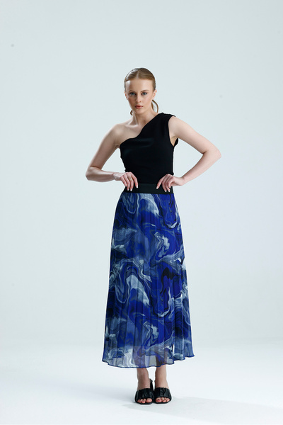 Madame QAN's Φούστα σιφόν με μοτίβο με πλισέ με ελαστική μέση με πλισέ