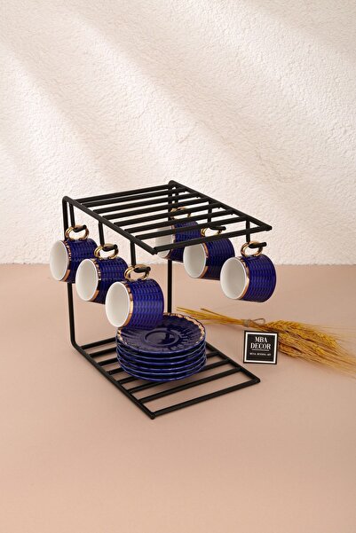 Saatistan Siyah Kahve Fincanı Kupa Standı Paslanmaz Kaplama 6'lı Mutfak Organ...