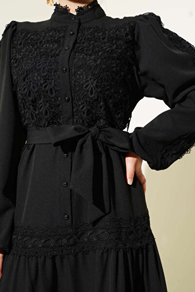 Lavanta Tekstil Guipure Lace Button-Front Dress