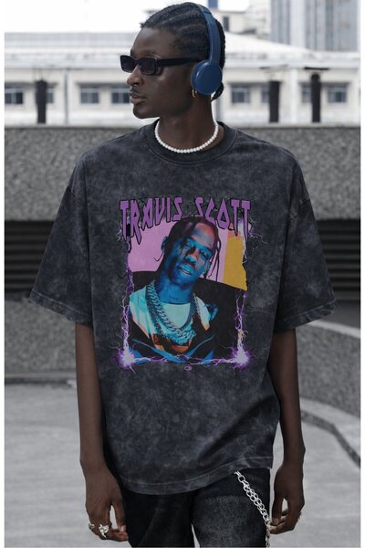 SEVBANO تي شيرت ترافيس سكوت رابر سينغور مطبوع للجنسين كبير الحجم وقابل للغسل