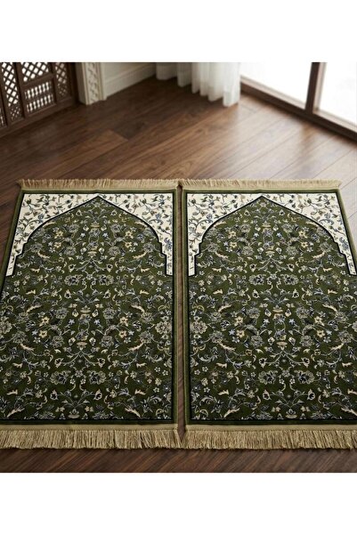 MADA طقم سجادة الصلاة "الروضة" الثنائي - أخضر ملكي من قطعتين سماكة 4 m