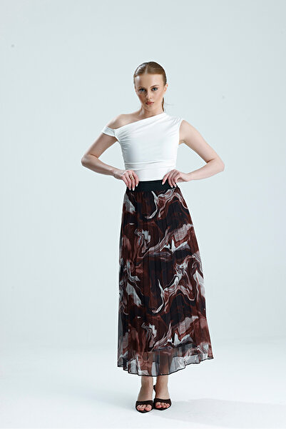 Madame QAN's Φούστα σιφόν με μοτίβο με πλισέ με ελαστική μέση με πλισέ