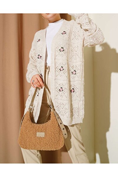 Lavanta Tekstil Cvet Vezena Pleteni kardigan od pletiva