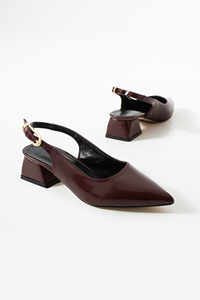 BirEylül Shoes Bordo Rugan Kadın Kısa Blok Topuklu Ayakkabı