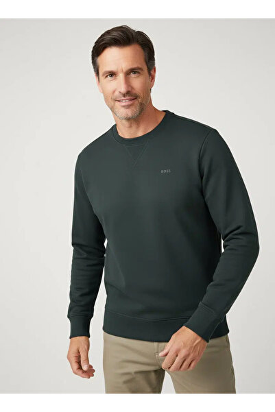 BOSS سويت شيرت رجالي ذو قصة عادية وياقة دائرية مكون من قطن قطع من قماش المناش...